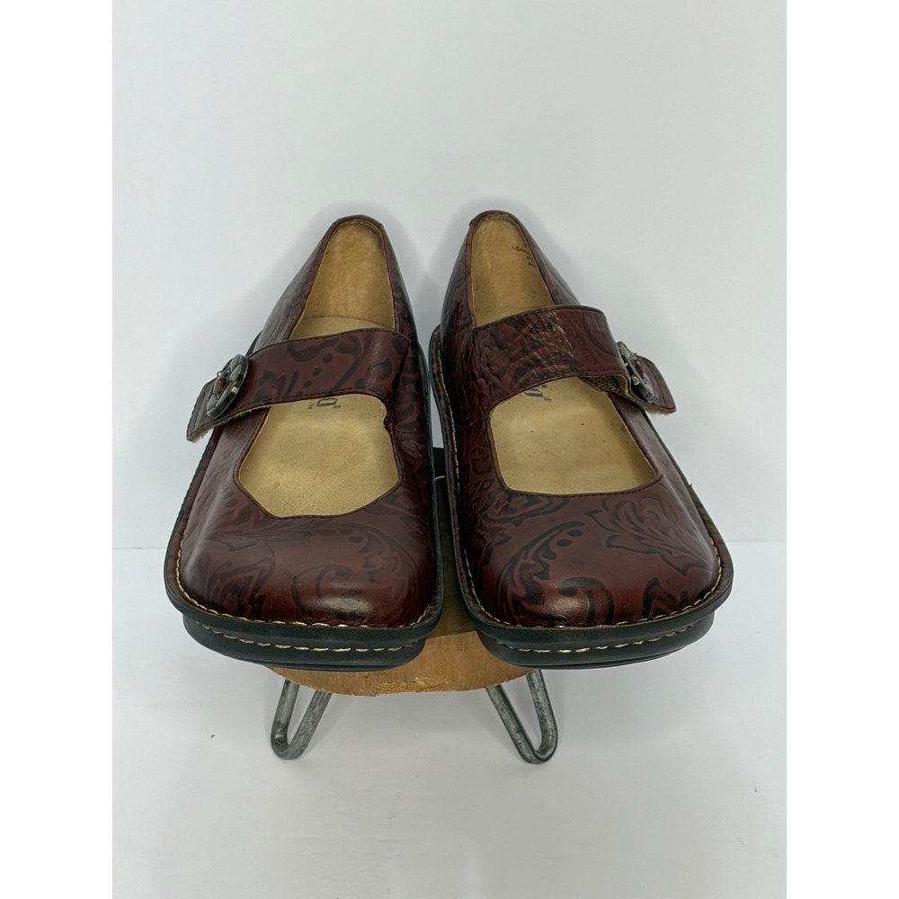 Alegria Paloma Brown Floral Embossed Leather Mary Jane Clogs PAL-574 Size 40